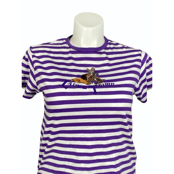 Vintage Disney Store Lady & the Tramp Embroidered T-Shirt Medium Purple Stripes - Picture 1 of 9